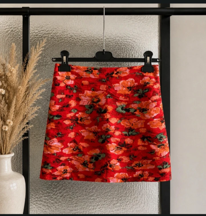 Jupe courte H&M fleurie rouge – neuve – taille 38 🌺 - Photo 1/4