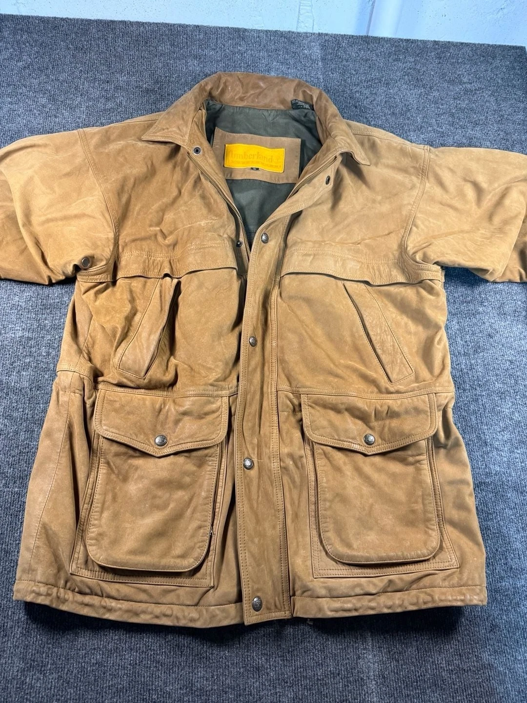 Vintage Timberland Leather Jacket Size L Brown Utility Field Coat - product detail image 1