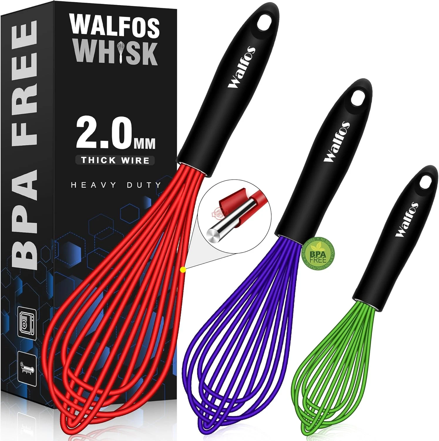 Walfos Whisk,7+9+11In Silicone Whisk, BPA Free Whisks for Cooking Non Scratch. H
Opens in a new wind