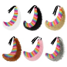 60cm Rainbow Beast Tail Colorful Plush Cosplay Props Faux Fur Furrry Tail Animal