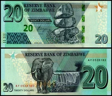 Zimbabwe 20 Dollars, 2020, P-104, UNC