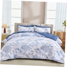 Comforter Set 7 Pieces Bed in a Bag Size Botanical Comforters with Queen Blue