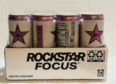 12 PACK BB 12/25 Rockstar Focus MIXED BERRY Sugar Free Energy Drink 12 oz P8