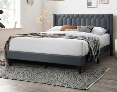 Modern Eye-Catching 1pc Full Size Bed Charcoal Burlap Fabric Unique Diamond Desi