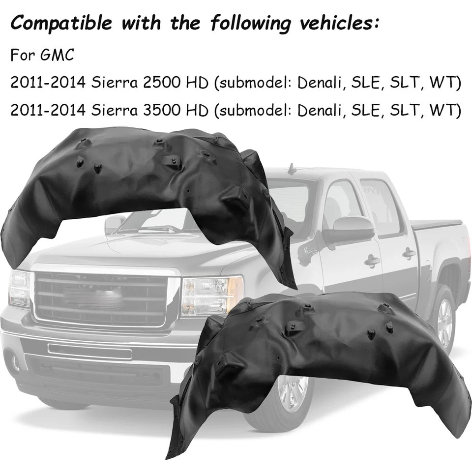 Front Fender Liners Left & Right Side For 2011-2014 GMC Sierra 2500HD 3500HD Foto 2 de 4