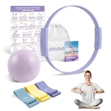 Pilates Essentials Kit for Women, 13.5" Ring and Ball Set with Purple
