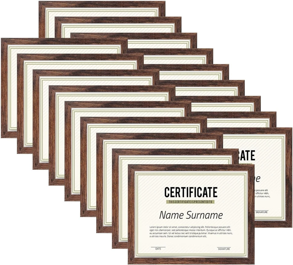 Bulk Set of 18 Distressed Coffee 8.5x11 Certificate Frames for Stylish Display - Image 3 of 4