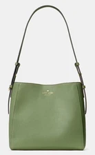 Kate Spade Juliette Army Green Pebbled Leather Medium Bucket Bag KM546 NWT $359