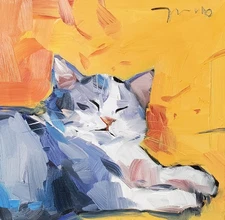Jose Trujillo Art PRINT 16x16 Collectible Artist Painting Little Cat Orange