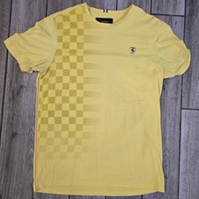 Scuderia Ferrari Yellow T-shirt Faded Checkered Flag On Both Side Of Shirt XXL