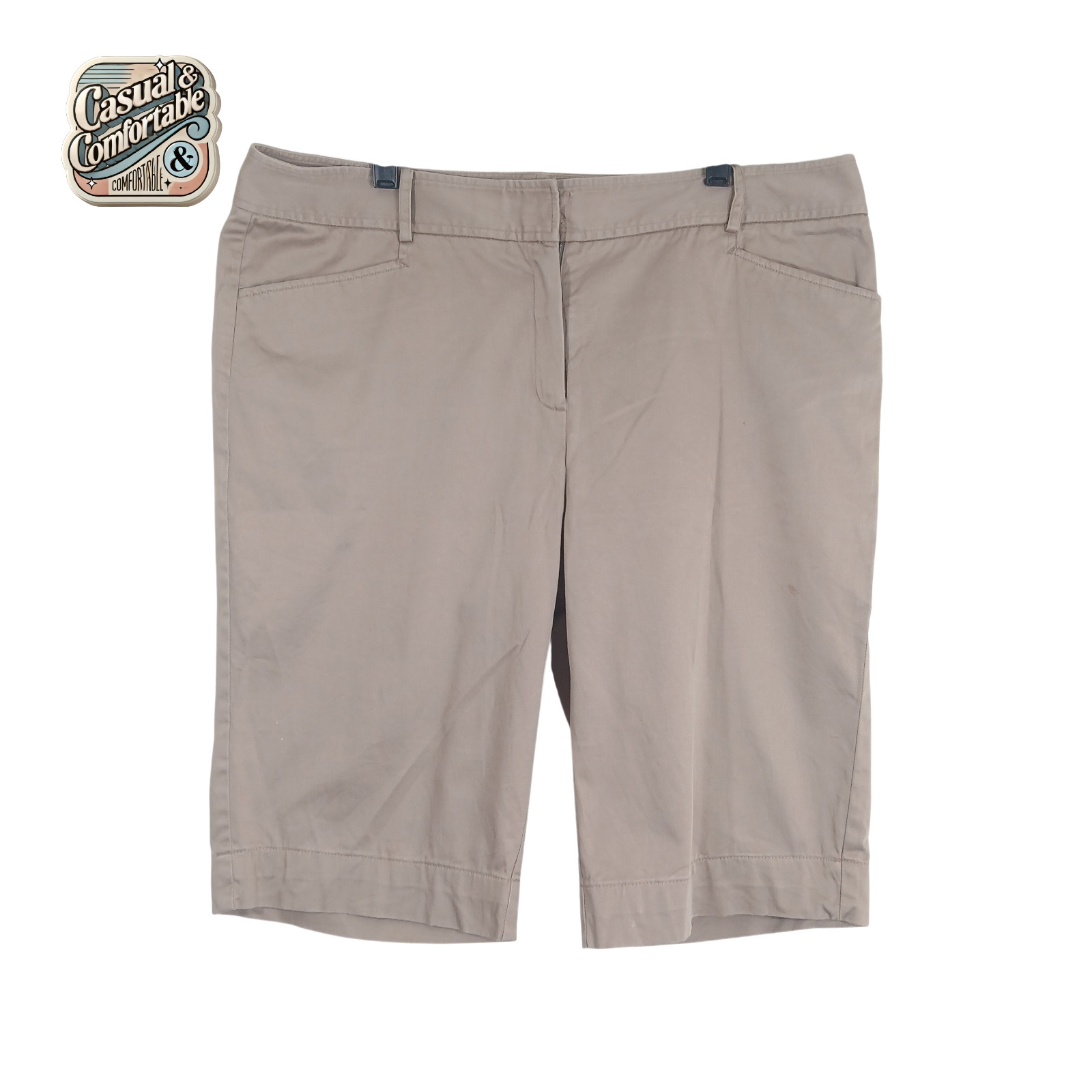 Lafayette 148 New York Women's Shorts Size 12 Beige Chino Bermuda Cotton Blend