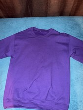 Purple Solid Crew Neck Pullover Sweatshirt Long Sleeve Unisex Adults Size M
