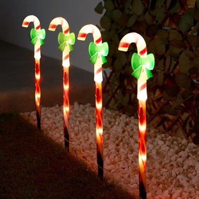 Weihnachten LED Zuckerstangen Lichter Weg Set 4 Lichterkette Deko GRATIS Fledermäuse XMAS