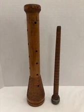 Antique Wooden Beehive Bobbins Set Of 2 Spindle Industrial Primitive Brown