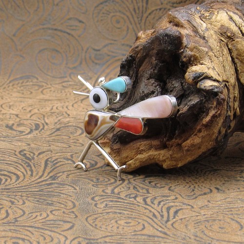 Jaunty Roadrunner Multi Stone Zuni Inlay Pin Pendant - Picture 3 of 5