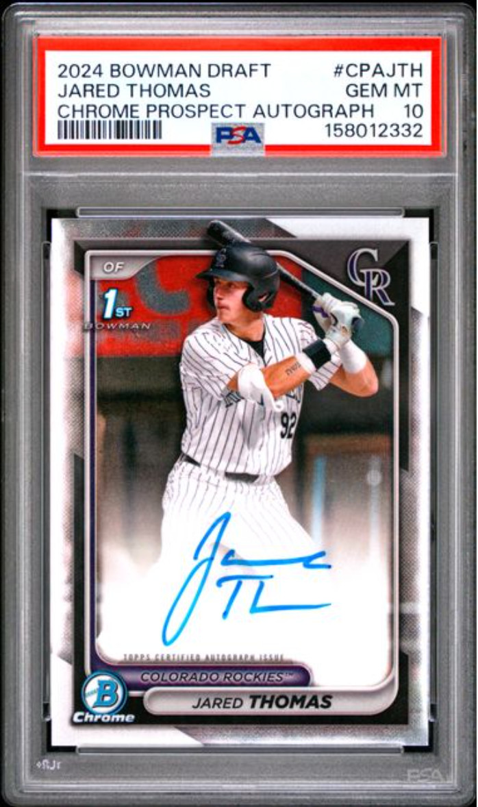 PSA 10 2024 1st Bowman Chrome Prospect Auto Jared Thomas #CPA-JTH