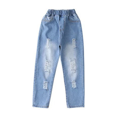 Spring Autumn Teenager Ripped Denim Pants Children Trousers Fashion Kids Hole Pa