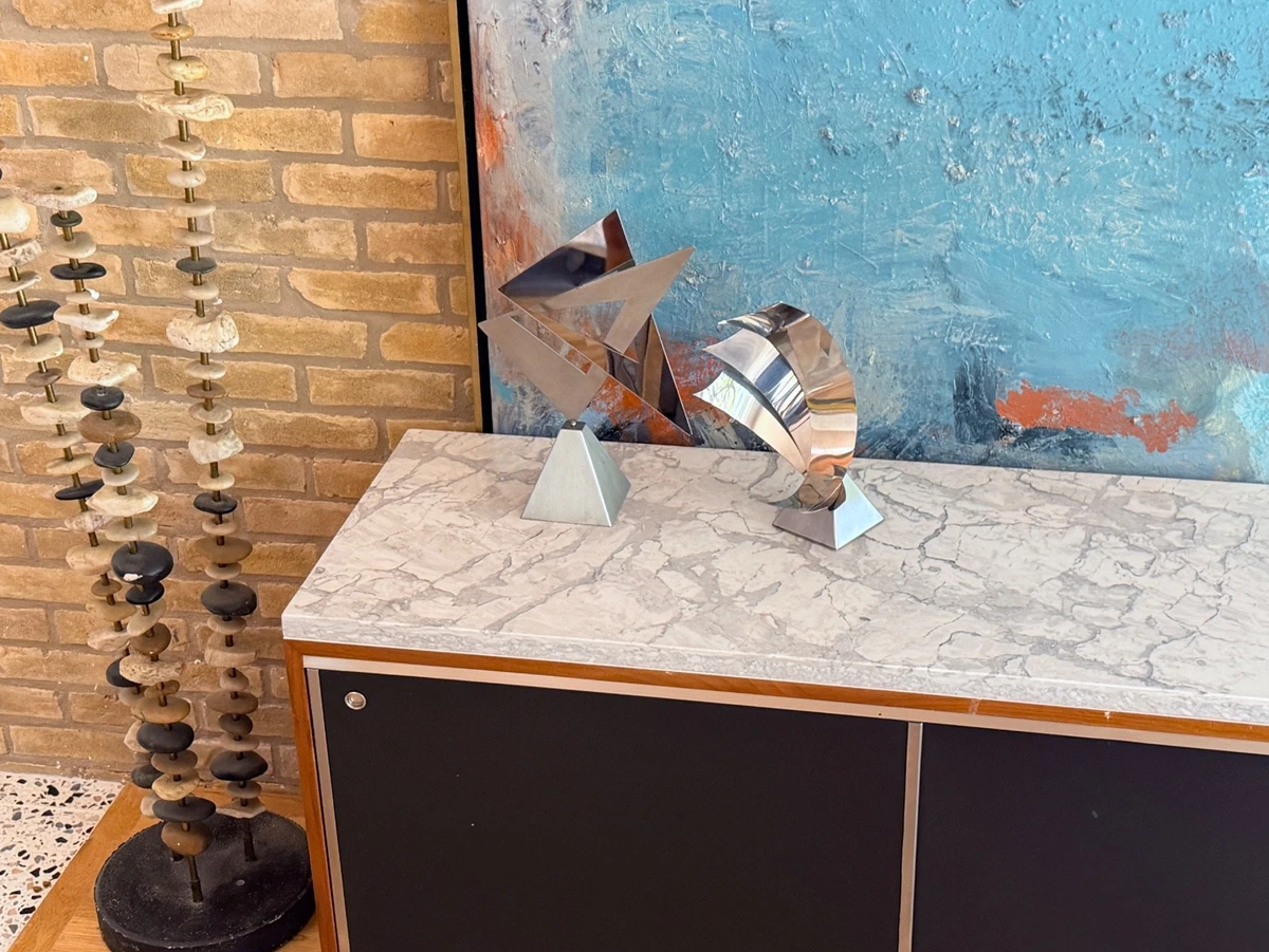 Geometric Studio Industrial Metal Steel Chrome Kinetic Art Sculpture Vtg Jere