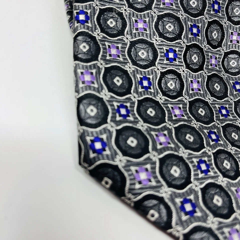 Corbata CANALI Para Hombre Púrpura Negra Multicolor Geométrica Seda Lujo Diseñador Italiano Foto 3 de 4