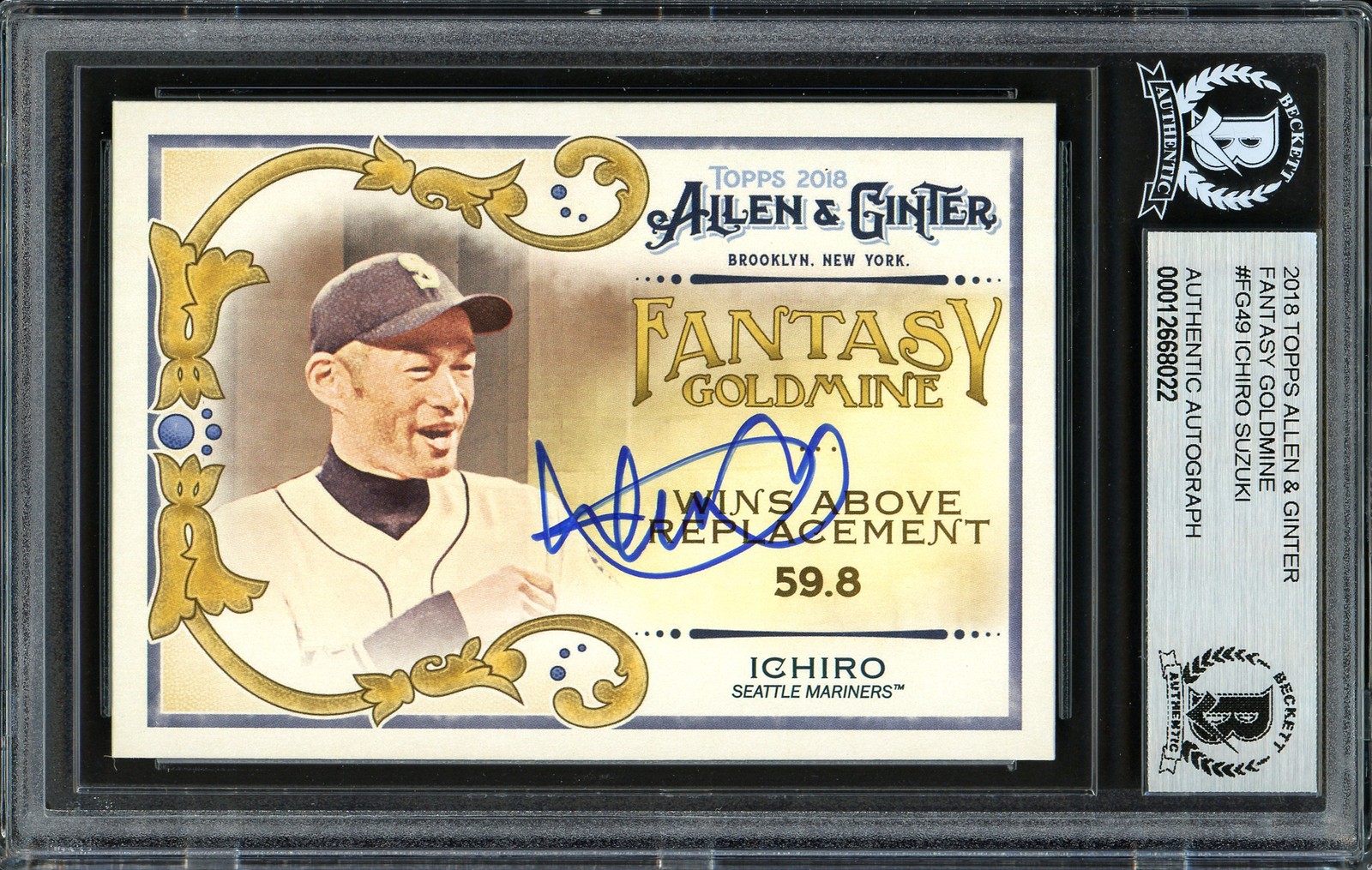 Ichiro Suzuki Auto 2018 Topps Allen Ginter Fantasy Goldmine Card FG-49 BAS