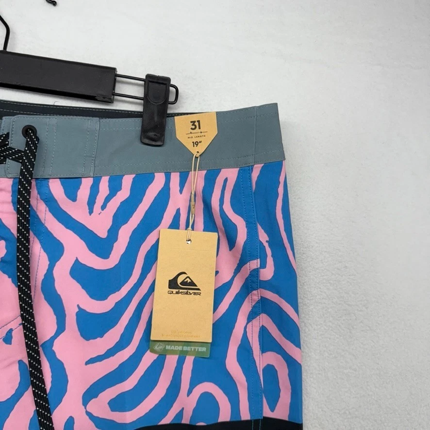 Pantalones Cortos de Tabla Quiksilver Para Hombre 31 Rosa Azul Negro Surf Seda Recto Surf NUEVO Foto 2 de 4