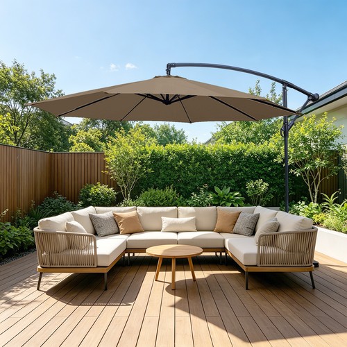 3m Banana Parasol Cantilever Umbrella Garden Outdoor Sun Shade Patio Taupe