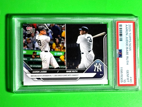 PSA 10 Gem Mint Aaron Judge/Babe Ruth 2025 MLB Topps NOW® Ruth HR Mark #40**6305
