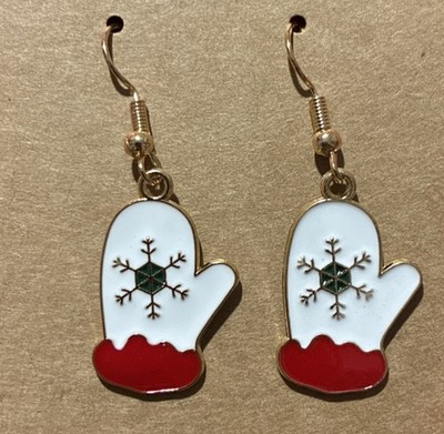Mitten Shaped Earrings. Unique, Party, Cute, Festive, Holidays, Snowflake