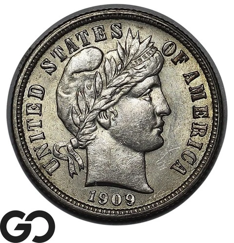 1909 Barber Dime, Very Nice Original Choice BU++