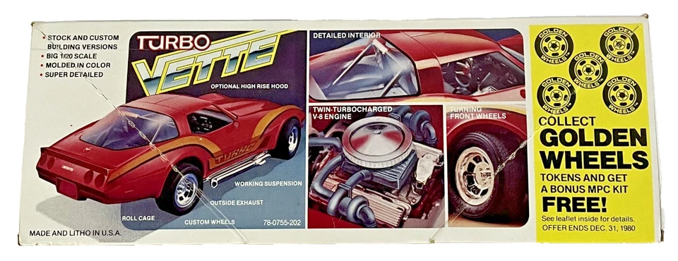 MPC Turbo Vette Corvette Car Model Kit Vintage Big 1:20 Scale 1979 - Image 2 of 4