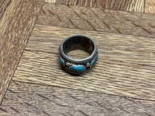 Vintage Sterling Silver Natural Turquoise Band Ring Wide Boho Ethnic Chunky Sz 6