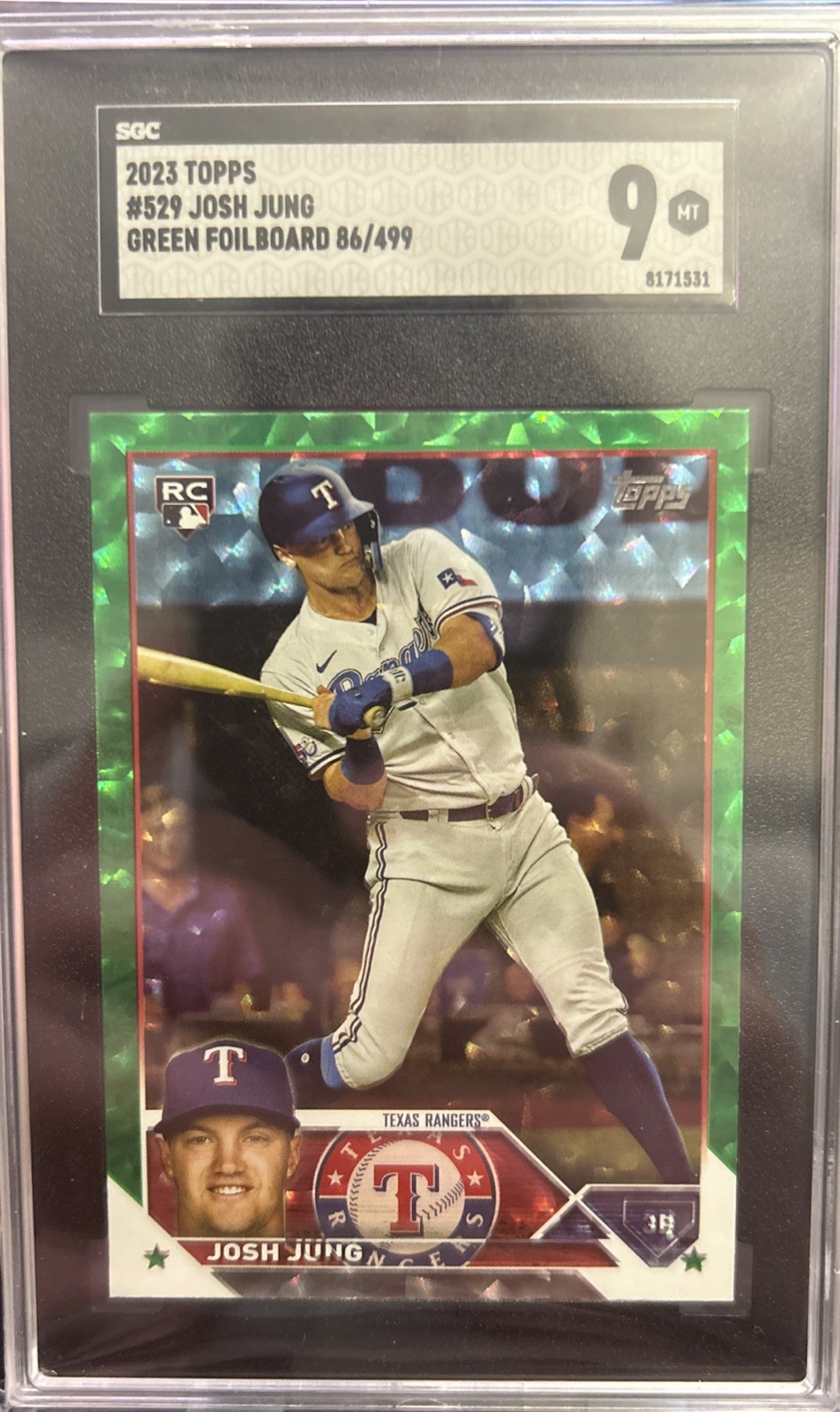 2023 Topps Series 2 Josh Jung Green Foilboard 86/499 Texas Rangers #529 RC