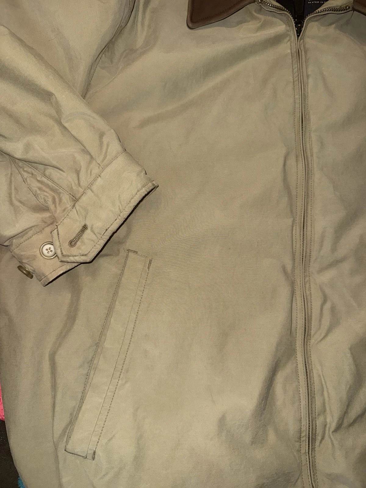 Nautica Men's Bomber Jacket XL Beige/Brown Full Zip Spread Collar Lined Pockets - product detail image 7