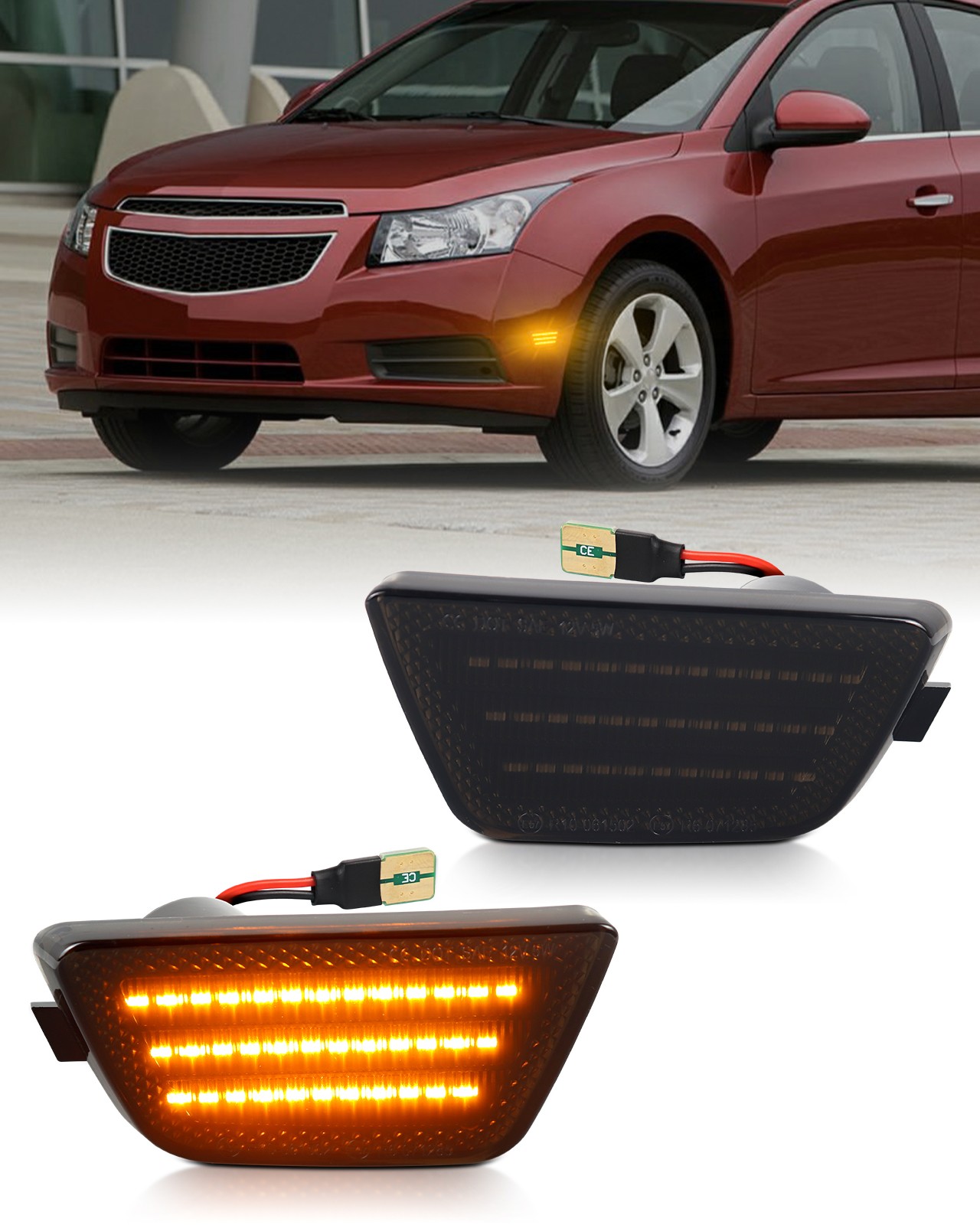 2PCS LED Side Marker Lights Front Bumper Signal Lamps For 2011-2015 Chevy Cruze