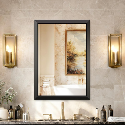 Beveled Black Aluminum Frame Rectangular Bathroom Mirror 24x32 Inches
