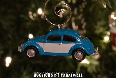 Volkswagen Blue Beetle Custom Christmas Ornament VW Bug 1/64 RARE
