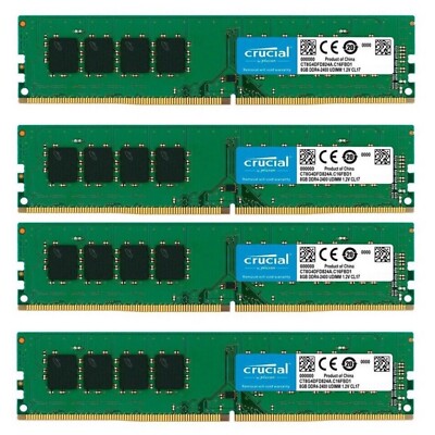 Crucial 32GB 4x 8GB DDR4 2400MHz PC4-19200 Desktop UDIMM Memory