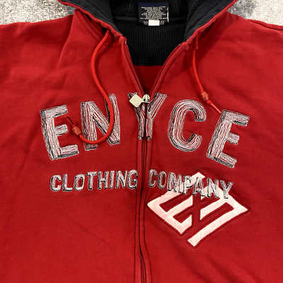 ENYCE Jacket Men Large Red Black Zip Hoodie Full Zip Skate Retro