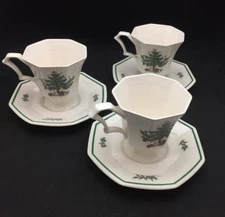 Nikko Christmastime Teacups & Saucers (set of 3) - Christmas & Hexagonal Shape