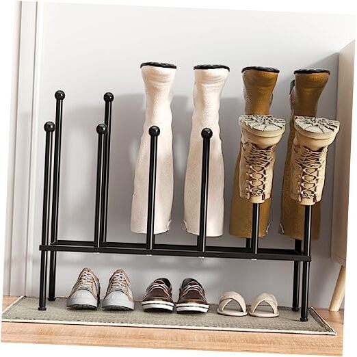 Free Standing Metal Shoe Rack Organizer for Large Black Boots