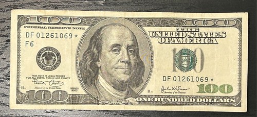 $100 Dollar Bill - Star Note-2003 Series - Rare - Low Run - DF01261069* - 第 1/3 張圖片
