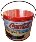 Set Of 2 Retro Coca Cola Metal Tins Lids Handle Football Vintage ads Logos