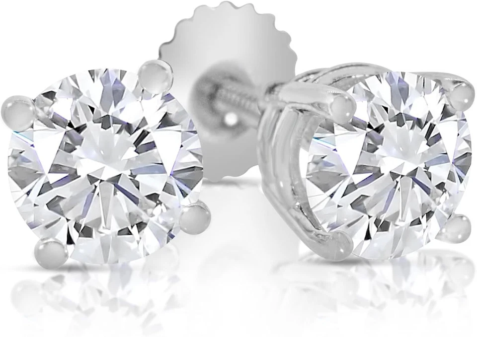 Серьги-гвоздики с 2 натуральными круглыми бриллиантами-солитерами 1,30 карата 6200 долл. США 14 карат - Изображение 2 из 4