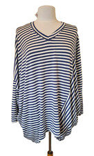 Woman's Italian striped Top One Size 16-24 V Neck wide bat wing sleeve New