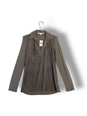 Max Studio braunes Top Kunstseite und Jersey Gr. S UK 10 steinbraun