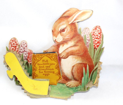 1925 Antique Beistle Diecut Honeycomb Easter Greetings basket Rabbit eggs