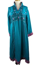 Sha Posh Long Maxi Dress Floral Embroidered Sequins Grannycore Y2K Size L Teal