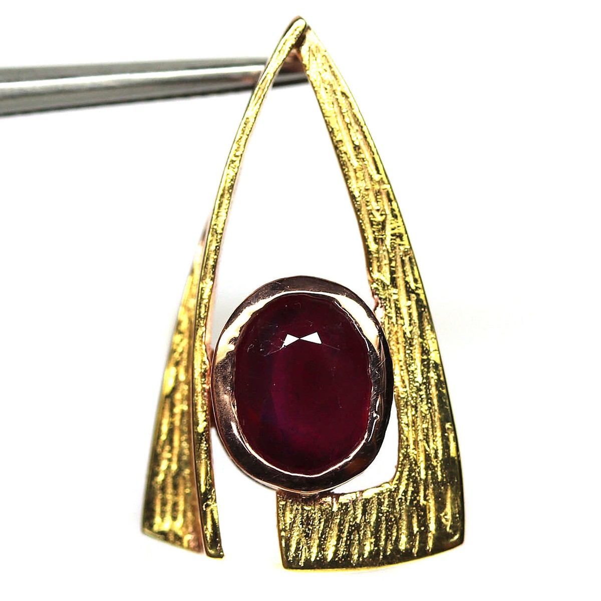 925 Sterling Silver 7 x 9 mm. Red Ruby Two Tone Pendant 18K Gold