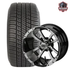 12" Maltese Machined Black Golf Cart Wheels and Tires Combo (205/30-12) Set of 4