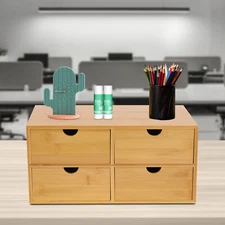 Bamboo Desk Organizer with 4 Drawers, Office Tabletop Storage Organization Box